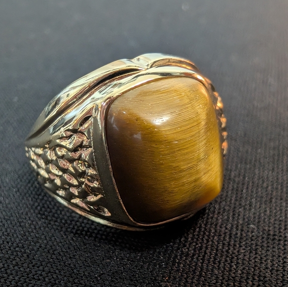 Tiger's Eye 18k Heavy Gold Plated Vintage Ring 8.5 - Picture 3 of 9